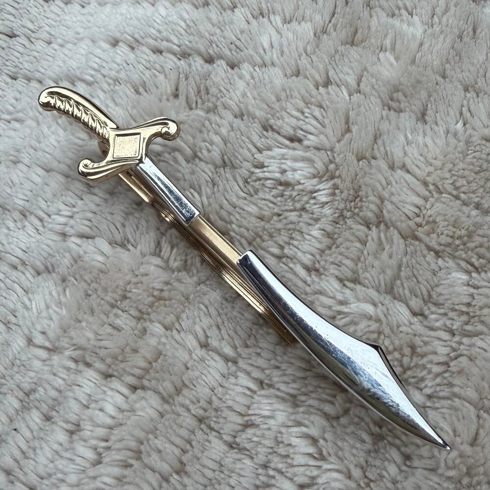 Vintage Hickok USA Scimitar Sword Two Tone Tie Bar Clip